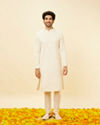 alt message - Manyavar Men Soft White Floral Sequin Embroidered Kurta Set image number 2